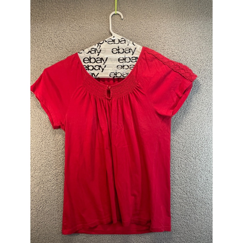 Women's Kim Rogers Solid Red Round Neck Short Sleeve Blouse Size Large